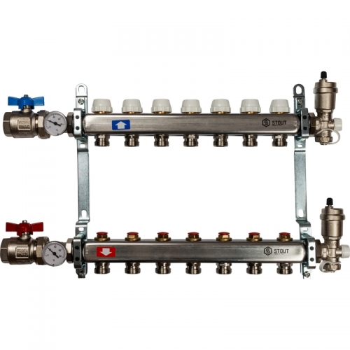 STOUT Коллектор из нержавеющей стали в сборе без расходомеров 7 вых. SMS 0912 000007